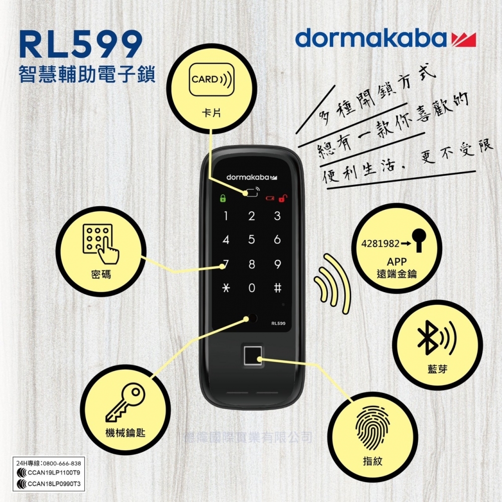 Dormakaba六合一智慧輔助電子鎖 RL 599